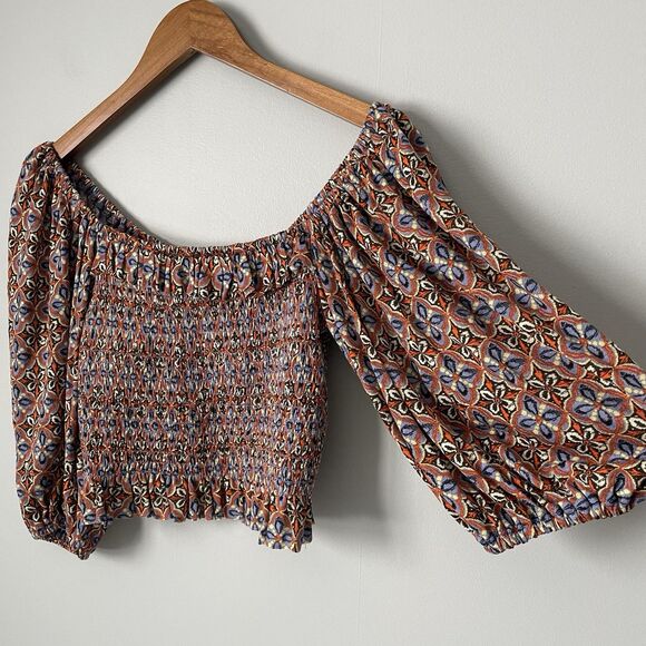 Urban Outfitters Smocked Crop Top Patterned Flowy Bohemian Women's Medium - Picture 5 of 9